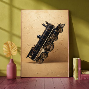 Poster Locomotiva a Vapor Vintage Fazendo um Wheelie Arte
