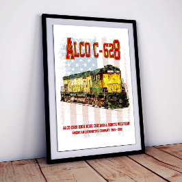 Poster Locomotiva Alco C-628 a diesel e bandeira american