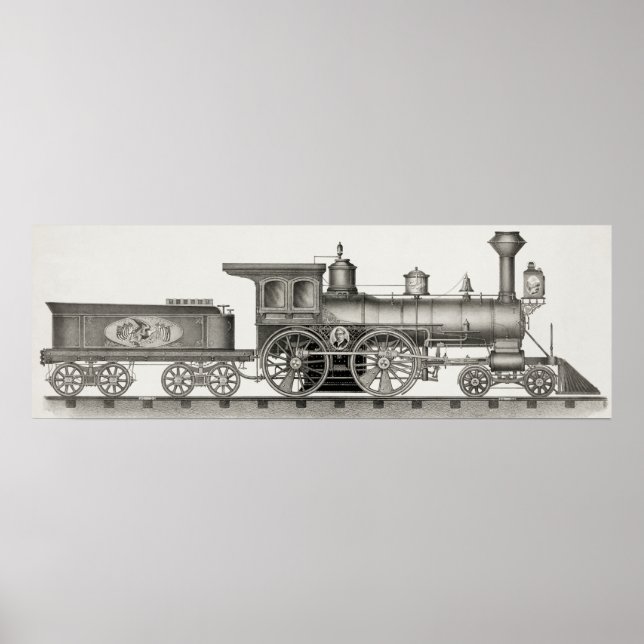 Poster Locomotiva clássica 4-4-0 americana (Frente)