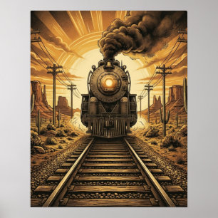 Poster Locomotiva de Trem a Vapor Western Vintage no Dese