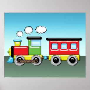 Poster Locomotiva e Caboose Colorida do Kid;