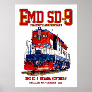 Poster Locomotiva EMD SD-9 USA Aniversário de 250 anos Pa