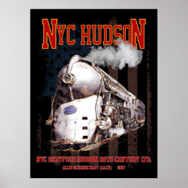 Poster Locomotiva NYC Dreyfuss Hudson. Bandeira americana
