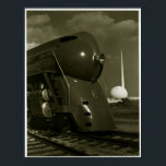 Poster Locomotiva Vintage Art Deco "Steampunk"<br><div class="desc">Esta é uma impressão digitalmente aprimorada de uma fotografia de vintage de uma Locomotiva "Steampunk" da Arte Deco com a entrada da Perisfera da Feira Mundial de Nova York de 1939 no fundo.</div>