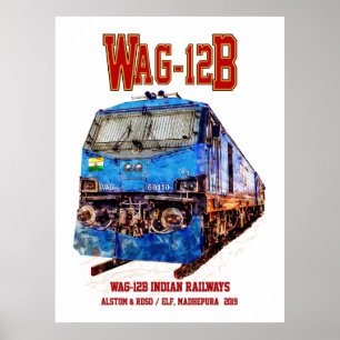Poster Locomotiva WAG-12B. Caminho de ferro da Índia