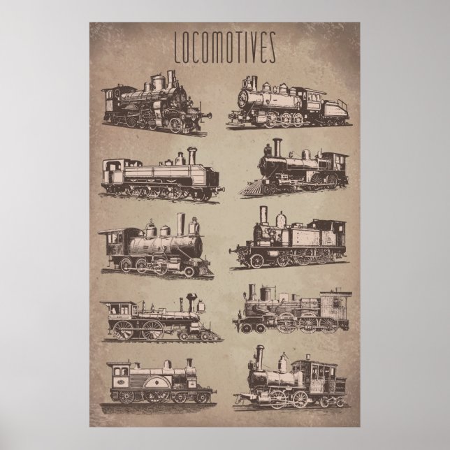Poster Locomotivas antigas | Caminho de ferro | Comboio | (Frente)