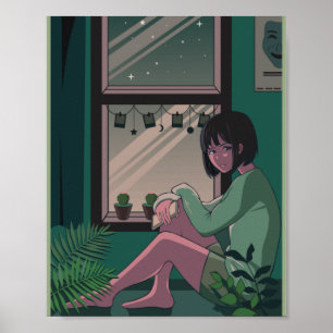 Poster Lofi Anime Art Sad Girl Missing