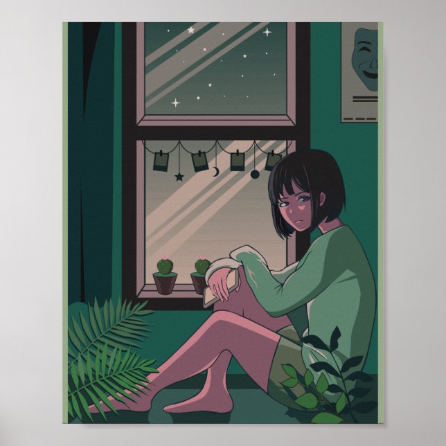 Poster Lofi Anime Art Sad Girl Missing (Frente)