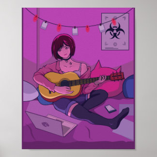 Poster Lofi Anime Art Tocando Violão