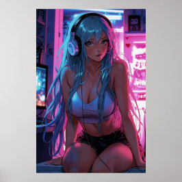 Poster Lofi Gamer Girl | Estética de animação de calha