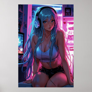 Poster Lofi Gamer Girl   Estética de animação de calha