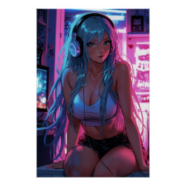 Póster Lofi Gamer Girl | Estética de animação de calha