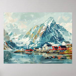 Poster Lofoten Islands, Noruega Retro