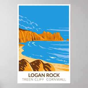 Poster Logan Rock On Treen Cliff Em Cornwall Vintage