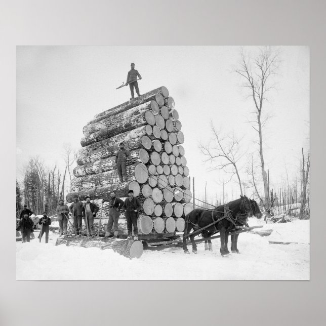 Poster Loggers No Trabalho, 1890. Vintage Photo (Frente)