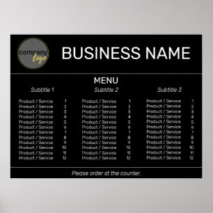 POSTER LOGO DE NEGÓCIOS SIMPLES PRETO MARCA LISTA DE MENU