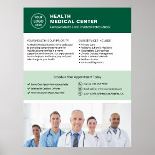 Poster Logo Foto QR Clínica de Saúde Médico Verde