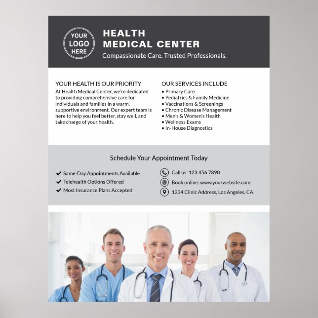 Poster Logo Photo QR Healthcare Clinic Doctor Gray (Frente)