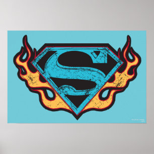 Póster Logotipo Azul da Supergirl com Chamas