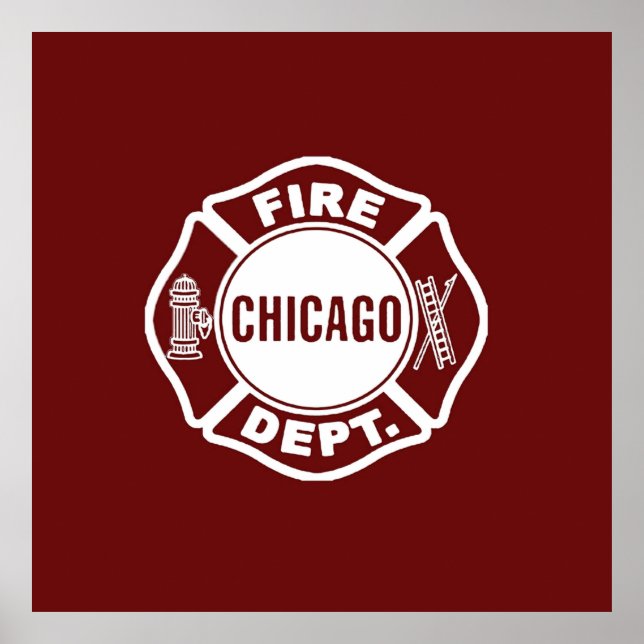 Poster Logotipo Branco do Departamento de Bombeiros de Ch (Frente)