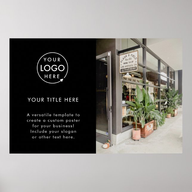 Poster Logotipo comercial | Foto de Anúncio Preto Moderno (Frente)