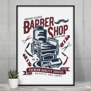 Poster Logotipo da Cadeira da Barbershop Vintage