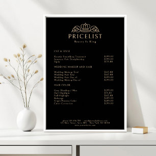Poster Logotipo da Coroa Elegante Lista de Preços Preto B