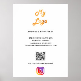 Poster logotipo da empresa código qr instagram branco