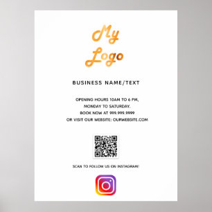 Poster logotipo da empresa código qr instagram branco