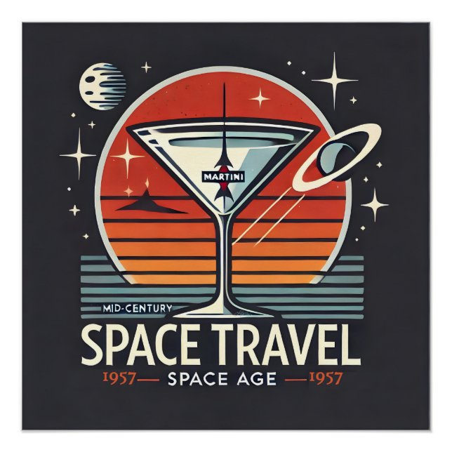 Póster Logotipo da Era Espacial Martini Viagem 1957 (Frente)