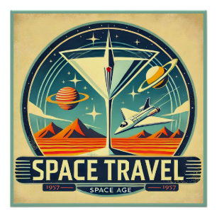 Póster Logotipo da Martini Space Travel 1957 New Worlds