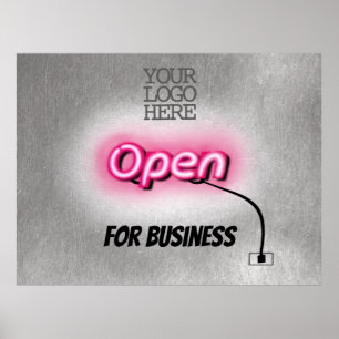 Poster Logotipo de adição moderna Abrir Sinal Rosa Neon