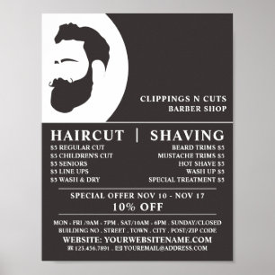 Poster Logotipo de barba, anúncio de barbeiros masculinos