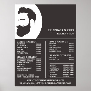 Poster Logotipo de barba, Lista de preços de barbearia m