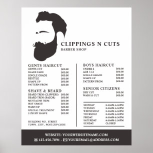 Poster Logotipo de Barba, Lista de Preços de Barbeiros Ma