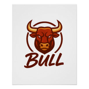Póster Logotipo de Cabeça de Touro Feroz, Mascote Criativ
