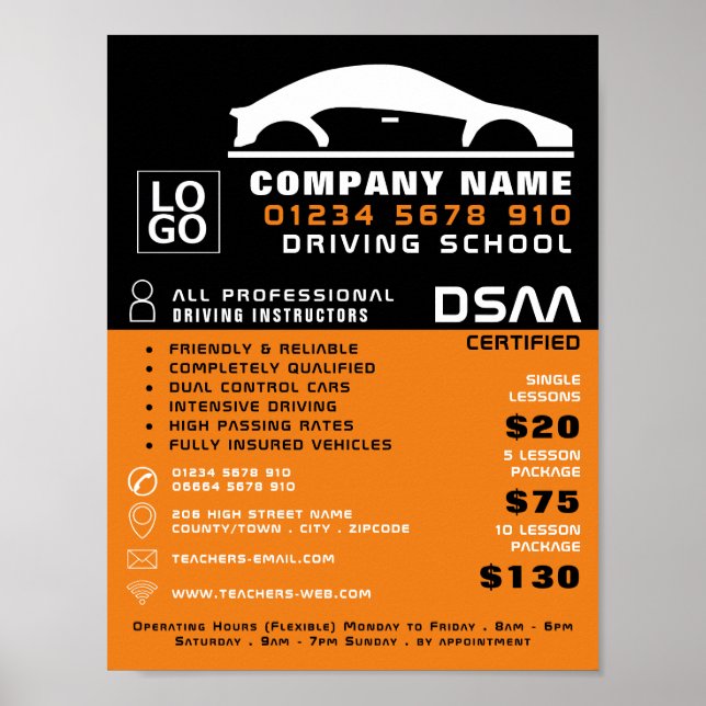 Poster Logotipo de carro preto e branco, escola de conduç (Frente)