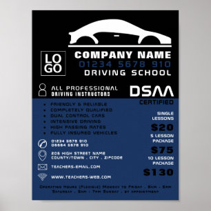 Poster Logotipo de carro preto e branco, escola de conduç