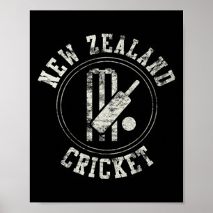 Poster Logotipo de críquete vintage da Nova Zelândia