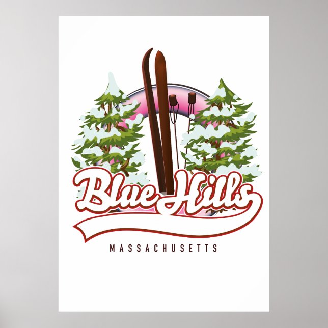 Poster logotipo de esqui Blue Hills Massachusetts (Frente)