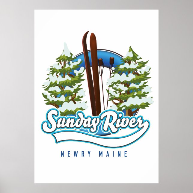 Poster Logotipo de esqui Sunday River Newry Maine (Frente)