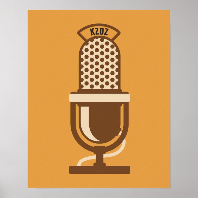 Poster Logotipo de microfone de estação de rádio com nome (Frente)