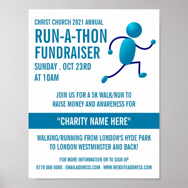 Poster Logotipo de Runner, evento de caridade Run-a-Thon (Frente)