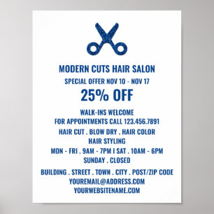 Poster Logotipo de tesoura, lista de cabelo, anúncio de s