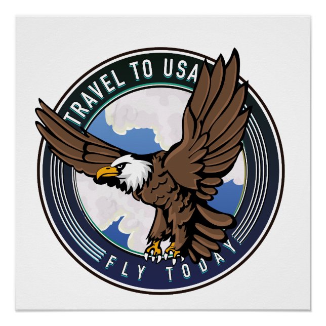 Póster logotipo de viagem para USA Fly hoje (Frente)