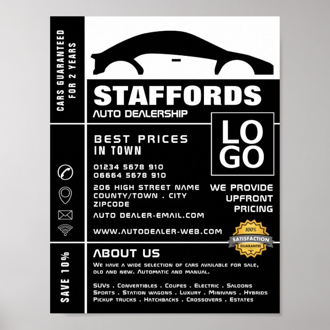 Poster Logotipo do carro, anúncio de alerta automático (Frente)
