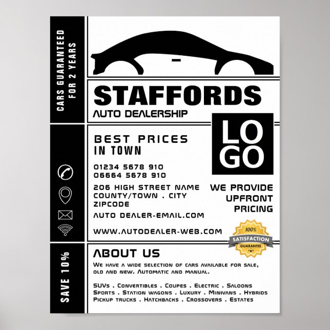 Poster Logotipo do carro, anúncio de alerta automático (Frente)