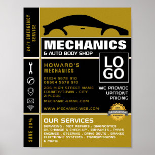 Poster Logotipo do carro, Auto Mechanic e Repara Publicid