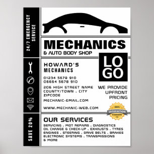 Poster Logotipo do carro, Auto Mechanic e Repara Publicid