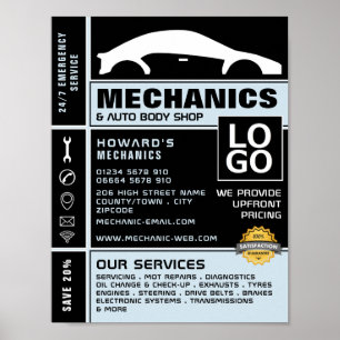 Poster Logotipo do carro, Auto Mechanic e Repara Publicid